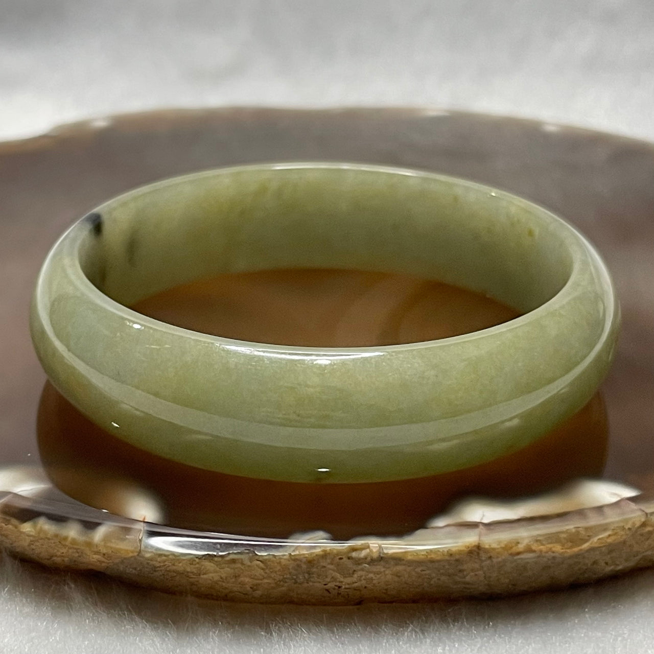 Type A Green & Yellow with Black Spots Jade Jadeite Bangle - 45.99g Inner Diameter 55.7 Thickness 14.6 by 6.3mm - Huangs Jadeite and Jewelry Pte Ltd