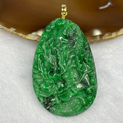 (PRE-LOVED) Rare Type A Full Spicy Green Jade Jadeite Dragon Feng Shui Pendant with 18k Gold Clasp 24.30g 56.9 by 36.9 by 6.3mm - Huangs Jadeite and Jewelry Pte Ltd