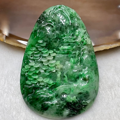High Quality Type A Spicy Green Jade Jadeite Shan Shui Pendant - 31.62g 61.6 by 42.2 by 6.6mm - Huangs Jadeite and Jewelry Pte Ltd