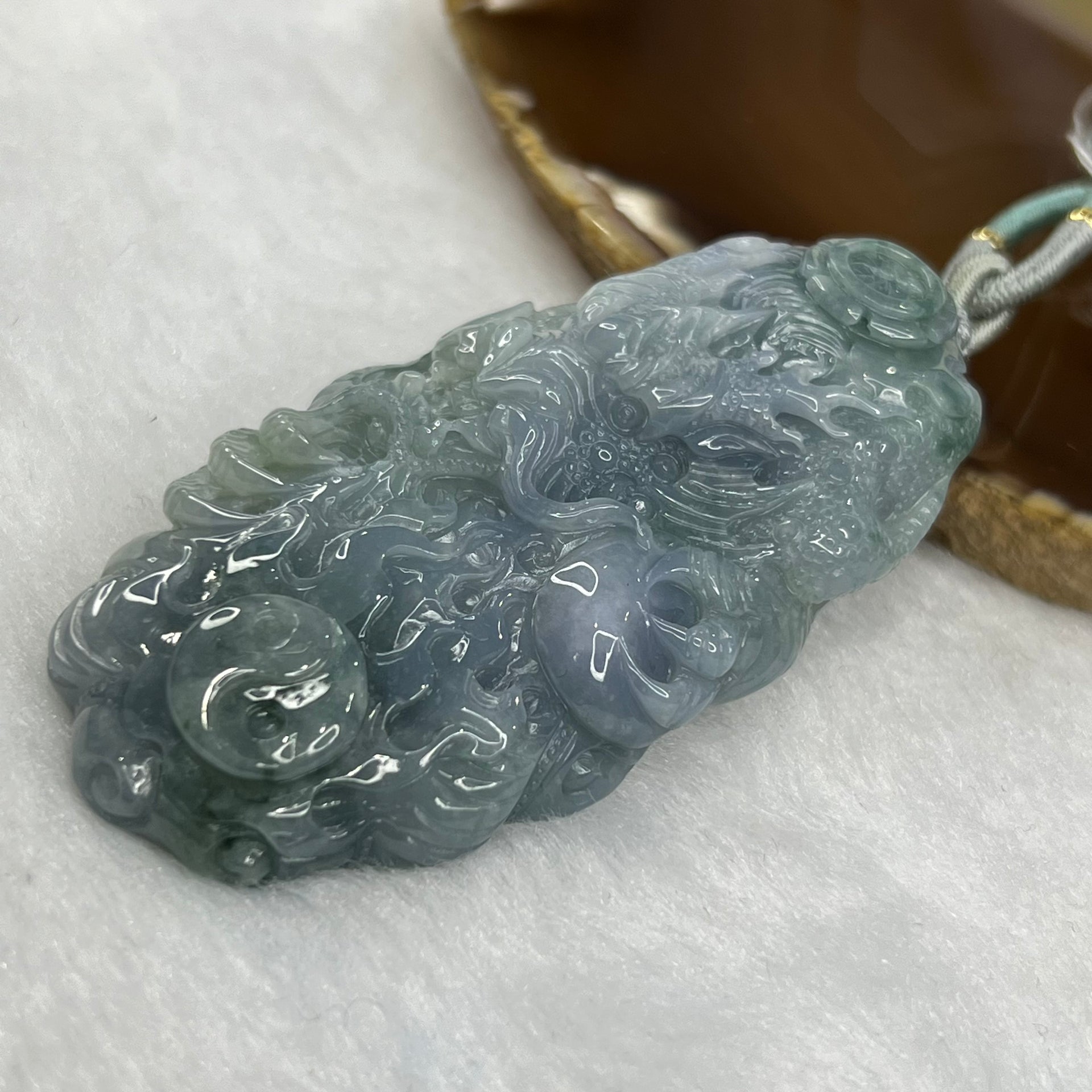 Type A Green and Lavender Dragon Jade Jadeite Pendant 68.90g 73.5 by 37.3 by 14.5 mm - Huangs Jadeite and Jewelry Pte Ltd