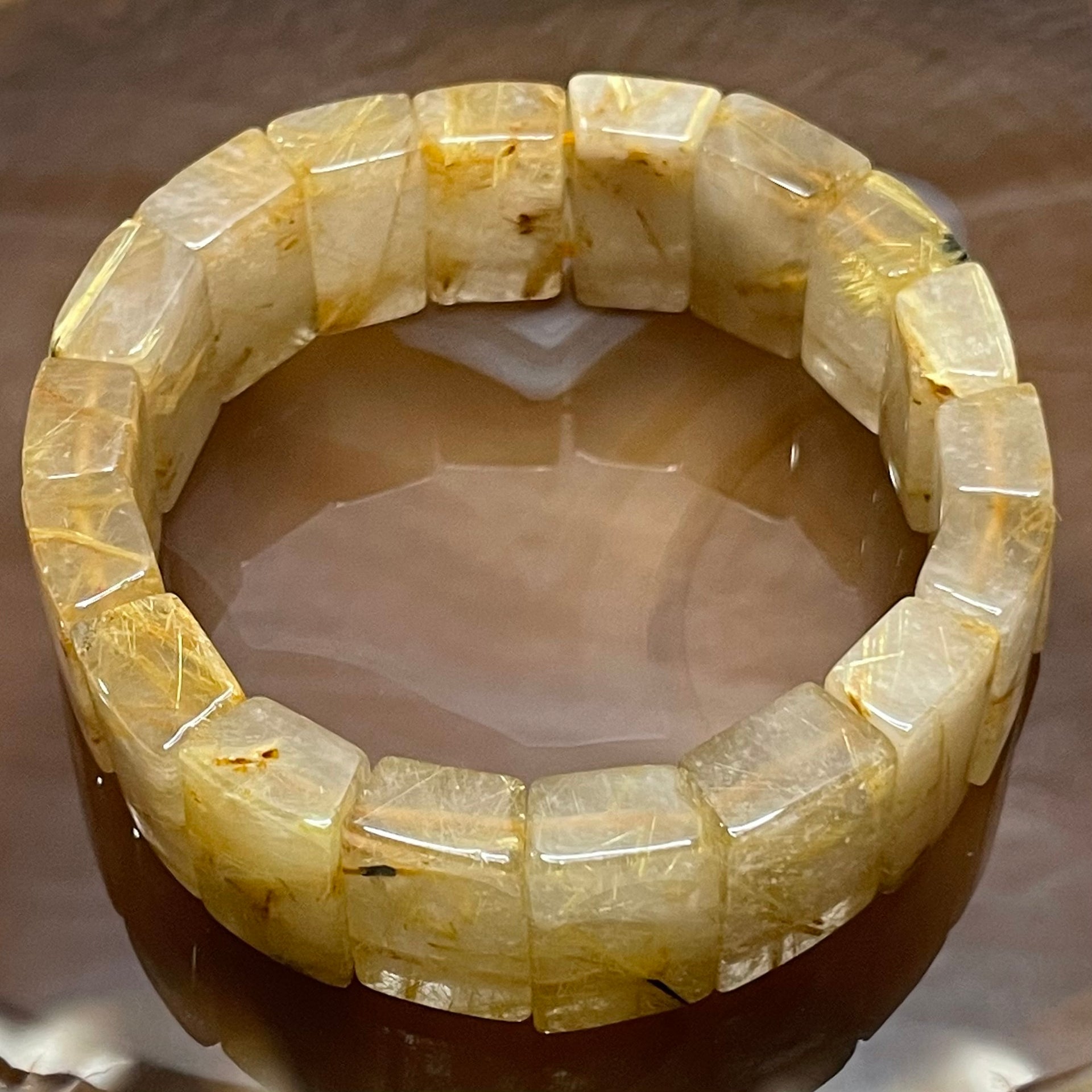 Natural Golden Rutilated Quartz Bracelet 手牌 - 73.11g 18.6 by 13.7 by 8.3mm/piece 18 pieces - Huangs Jadeite and Jewelry Pte Ltd