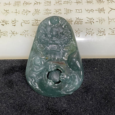 Type A Blueish Green Jade Jadeite Dragon with Moveable Ball - 35.65g 60.9 by 43.3 by 9.8mm - Huangs Jadeite and Jewelry Pte Ltd
