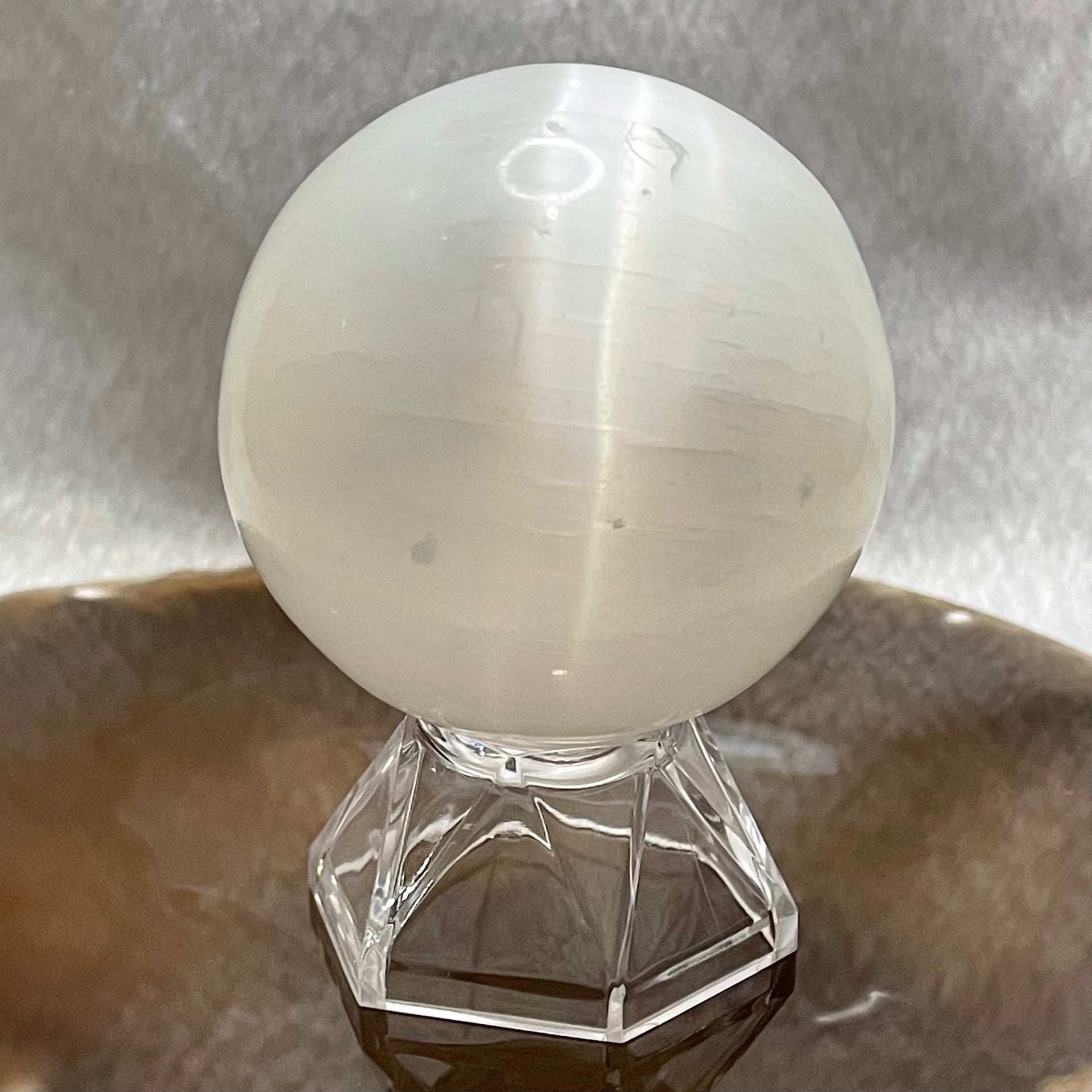Natural Cat Eye Crystal Ball Display - 240.0g 79.8 by 79.8 by 103.5mm - Huangs Jadeite and Jewelry Pte Ltd