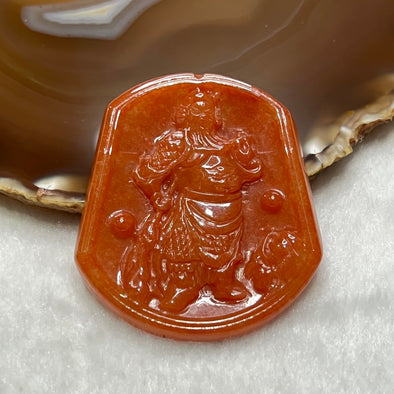 Type A Red Jade Jadeite Guan Gong Pendant 33.57g 57.0 by 52.1 by 5.6mm - Huangs Jadeite and Jewelry Pte Ltd