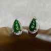 Type A Full Green Jade Jadeite Peapod 18k White Gold Earrings 1.51g 11.7 by 6.3 by 4.6mm - Huangs Jadeite and Jewelry Pte Ltd