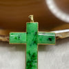 Type A Spicy Green Jade Jadeite Cross 18k Yellow Gold 4.09g 43.8 by 30.0 by 2.7mm - Huangs Jadeite and Jewelry Pte Ltd