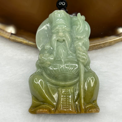 Type A Green & Yellow Jade Jadeite Tu Di Gong Pendant - 48.4g 53.2 by 36.2 by 12.8mm - Huangs Jadeite and Jewelry Pte Ltd