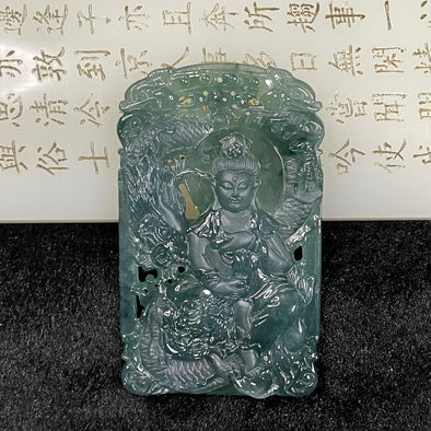 Type A Icy Blueish Green Guan Yin & Dragon Jade Jadeite Pendant - 38.63g 66.6 by 40.2 by 8.1mm - Huangs Jadeite and Jewelry Pte Ltd