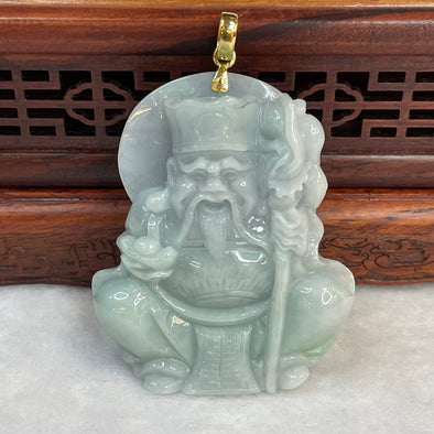 18K Type A Faint Lavender & Green Jade Jadeite Tu Di Gong Earth God Wealth Pendant -44.5g 53.3 by 44.8 by 11.6mm - Huangs Jadeite and Jewelry Pte Ltd
