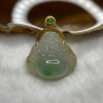 Type A Semi Icy Green Jade Jadeite Milo Buddha 18k yellow gold 5.12g 27.3 by 22.6 by 6.9mm - Huangs Jadeite and Jewelry Pte Ltd
