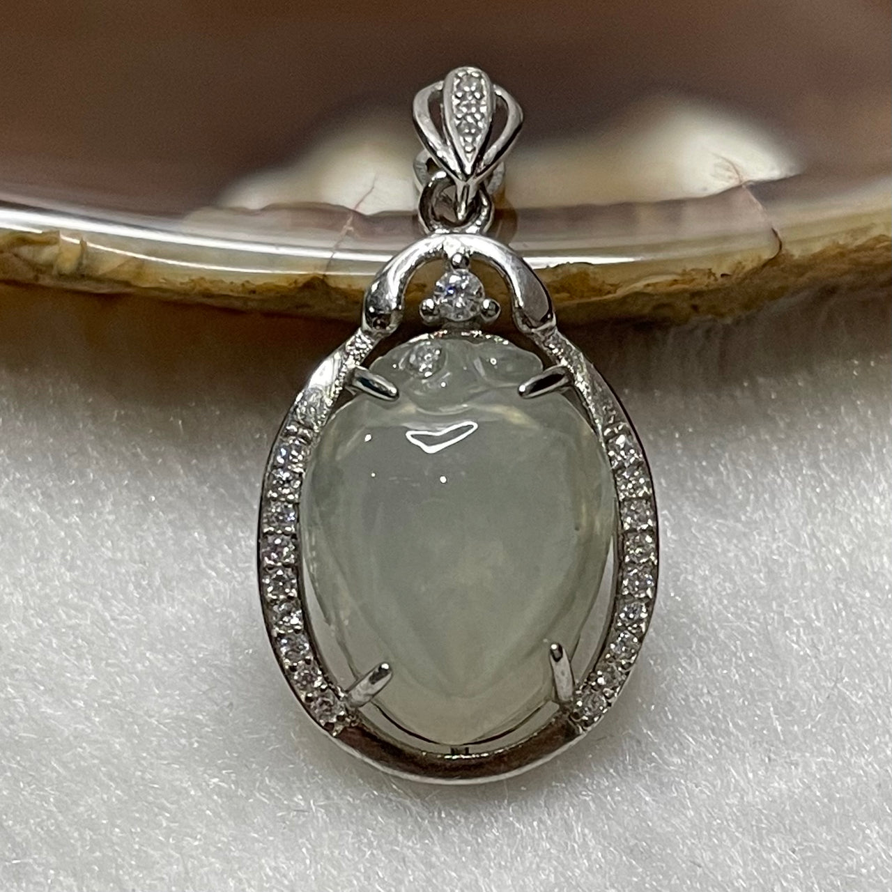Type A Jade Jadeite Peach 925 Silver Pendant - 2.40g 28.3 by 15.3 by 6.2mm - Huangs Jadeite and Jewelry Pte Ltd