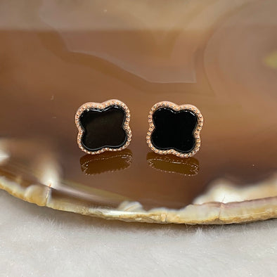 Type A Black Jade Jadeite Clover Earrings stud 925 Sliver 1.74g 12.7 by 12.7 by 1.7mm - Huangs Jadeite and Jewelry Pte Ltd