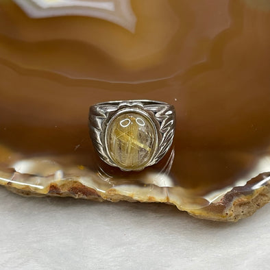 Natural Golden Rutilated Quartz 925 Silver Ring US 7 HK 15 5.98g 17.4 by 11.8 by 7.1mm - Huangs Jadeite and Jewelry Pte Ltd