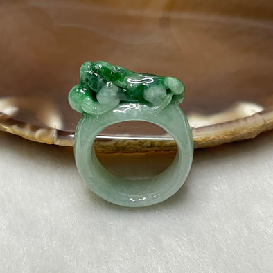 Type A Light Green & Green Jade Jadeite Pixiu Ring - 9.63g US 9.25 HK 20.5 Inner Diameter 19.0mm Thickness 9.3 by 12.5mm - Huangs Jadeite and Jewelry Pte Ltd