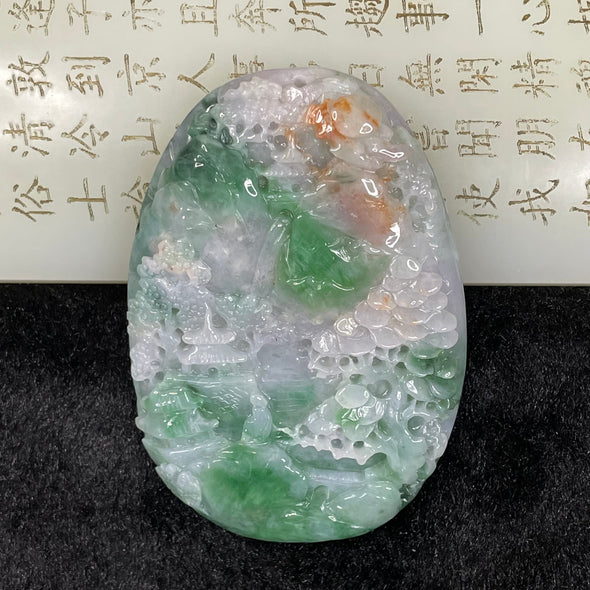 Type A 3 Colors Jade Jadeite Shan Shui Pendant - 89.26g 71.8 by 50.7 by 10.2mm - Huangs Jadeite and Jewelry Pte Ltd