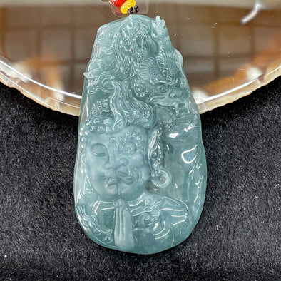 Type A Blueish Green Good & Evil with Dragon Pendant - 44.82g 78.1 by 43.7 by 9.3mm - Huangs Jadeite and Jewelry Pte Ltd