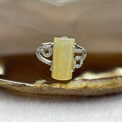 Type A Semi Icy Yellow Jade Jadeite 925 Silver Ring Size Adjustable - 2.75g 14.7 by 7.2 by 3.6 mm - Huangs Jadeite and Jewelry Pte Ltd