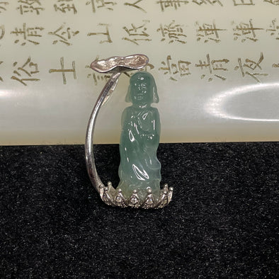 Type A Icy Blueish Green Jade Jadeite Buddha set in 925 Sliver 4.98g 32.3 by 17.9 by 8.2mm - Huangs Jadeite and Jewelry Pte Ltd