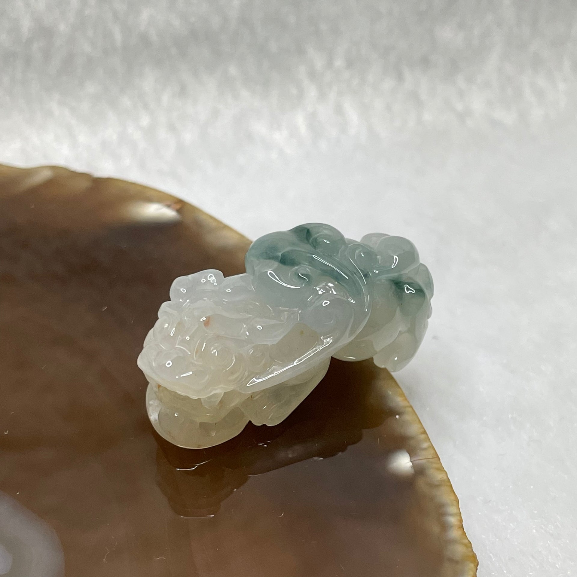 Type A Faint Green & Yellow Piao Hua with Brownish Yellow Spots Jade Jadeite Pixiu & Ruyi Charm - 14.16g 34.6 by 15.8 by 13.8mm - Huangs Jadeite and Jewelry Pte Ltd