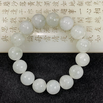 Type A Icy Faint Green Jade Jadeite Beads Bracelet - 66.66g 13.7mm/bead 15 beads - Huangs Jadeite and Jewelry Pte Ltd