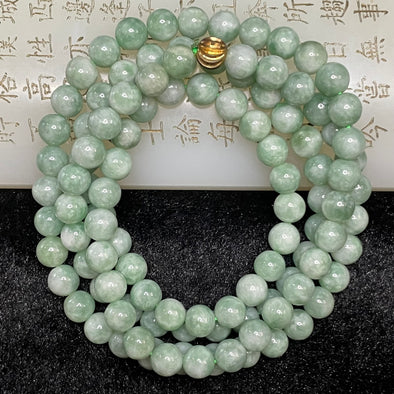 Type A Burmese Dou Qing Green Jade Jadeite Necklace - 70.73g 7.1mm/bead 108 beads - Huangs Jadeite and Jewelry Pte Ltd