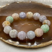 Type A Semi Icy Mixed Colour Om Mani PadMe Hum Bracelet 77.85g 15.2mm/bead 14 beads - Huangs Jadeite and Jewelry Pte Ltd