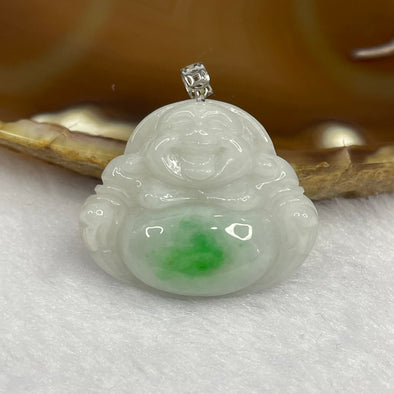 Type A Spicy Green Piao Hua Jade Jadeite Milo Buddha with 18K Gold Clasp -  6.51g 24.5 by 29.1 by 6.5mm - Huangs Jadeite and Jewelry Pte Ltd