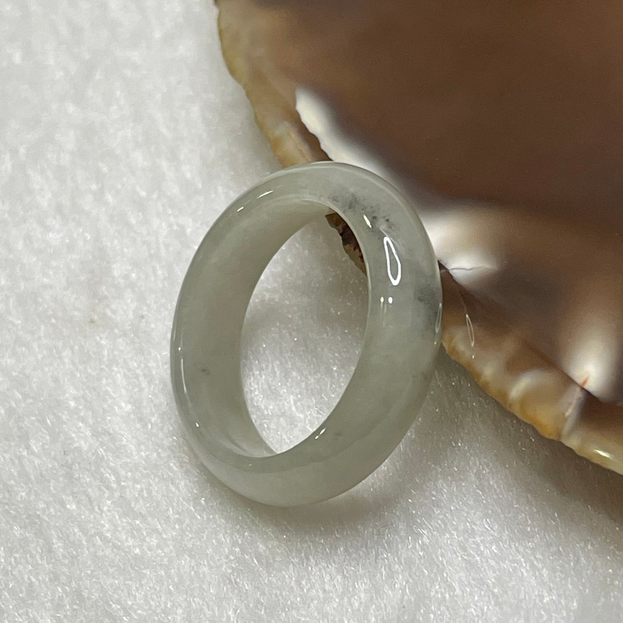 Type A Faint Green Jade Jadeite with Grey Patches Ring - 3.27g US 8 HK 17.5 Inner Diameter 18.1mm Thickness 5.9 by 3.3mm - Huangs Jadeite and Jewelry Pte Ltd