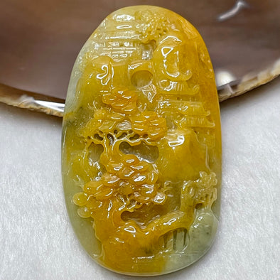 Type A Yellow, Green & Grey Jade Jadeite Shan Shui - 46.32g 68.0 by 40.0 by 9.5mm - Huangs Jadeite and Jewelry Pte Ltd