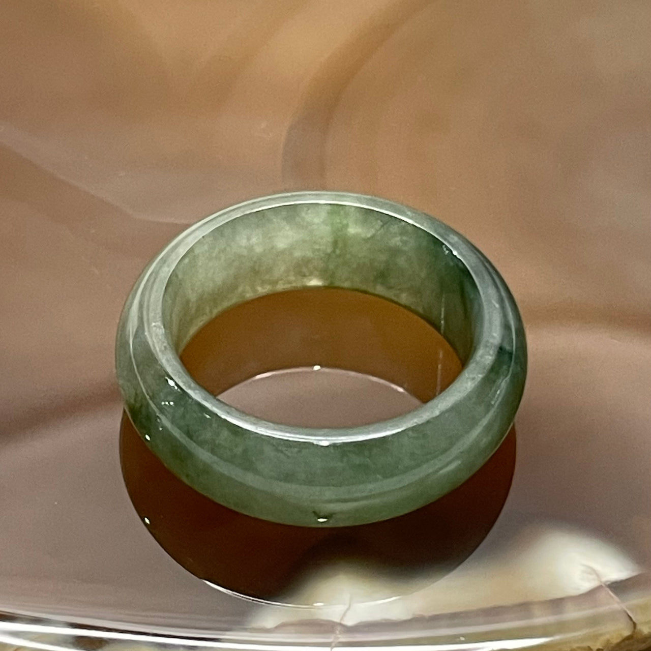 Type A Semi Icy Green Piao Hua Jade Jadeite Ring - 4.68g US 8 HK 18 Thickness 7.5 by 3.6mm Inner Diameter 18.3mm - Huangs Jadeite and Jewelry Pte Ltd