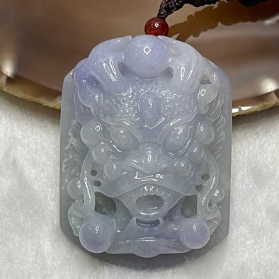 Type A Faint Green & Lavender Jade Jadeite Dragon Necklace -  61.68g 54.2 by 41.0 by 15.4mm - Huangs Jadeite and Jewelry Pte Ltd