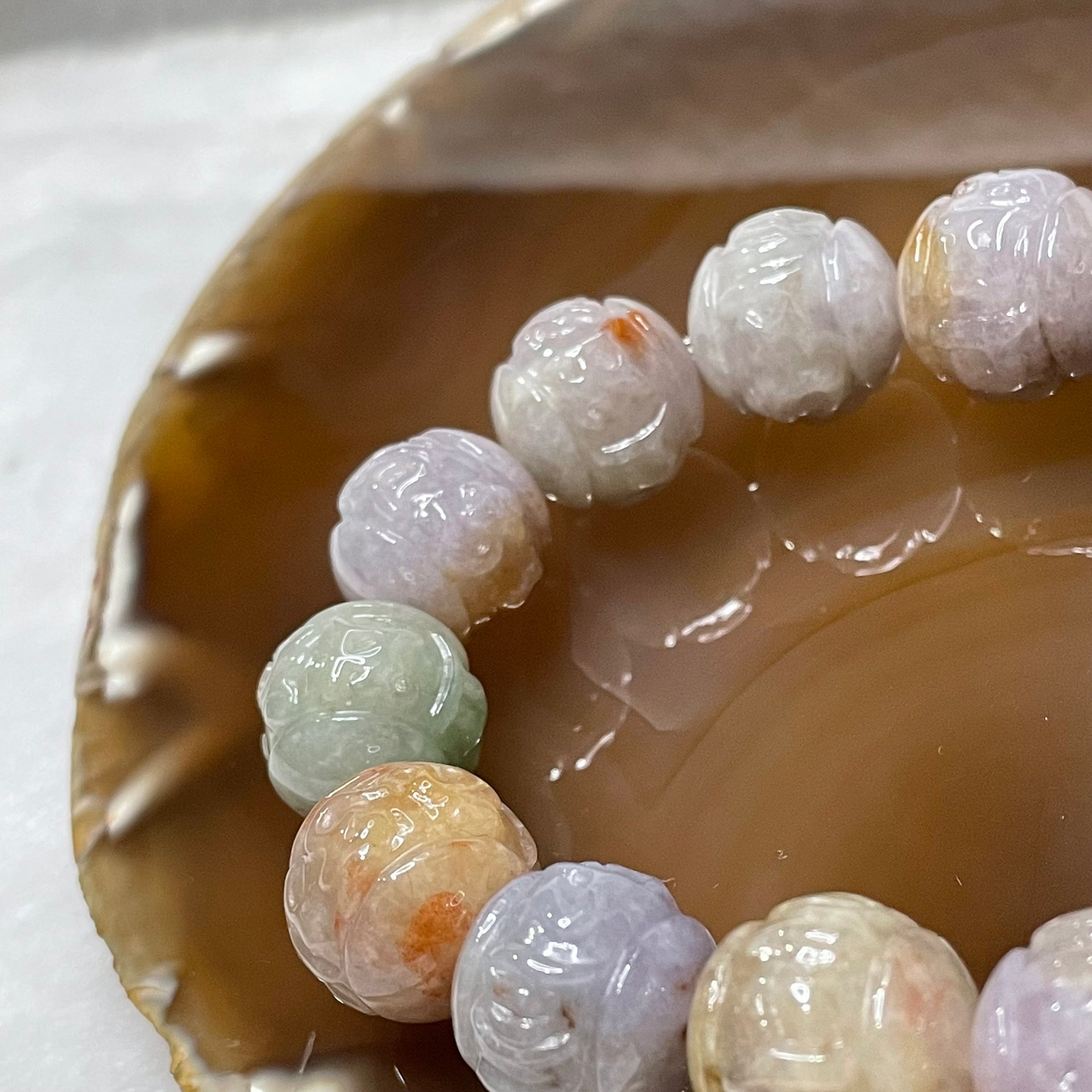 Type A Semi Icy Mixed Colour Om Mani PadMe Hum Bracelet 77.85g 15.2mm/bead 14 beads - Huangs Jadeite and Jewelry Pte Ltd