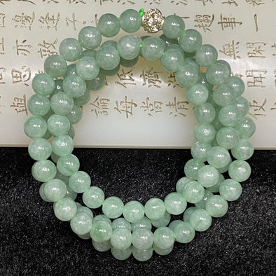 Type A Burmese Icy Apple Green Jade Jadeite Necklace - 61.24g 6.8mm/bead 108 beads - Huangs Jadeite and Jewelry Pte Ltd