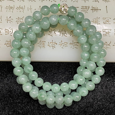 Type A Burmese Icy Apple Green Jade Jadeite Necklace - 61.24g 6.8mm/bead 108 beads - Huangs Jadeite and Jewelry Pte Ltd