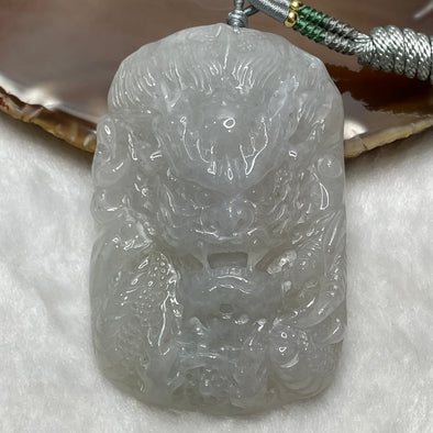 Type A Semi Icy Faint Grey Jade Jadeite Dragon Necklace - 39.0g 72.9 by 46.7 by 15.4mm - Huangs Jadeite and Jewelry Pte Ltd