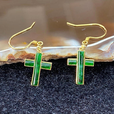 Type A Burmese Jade Jadeite Cross earrings 18k gold - 1.24g each about 13.1 by 10.1 by 1.4mm - Huangs Jadeite and Jewelry Pte Ltd