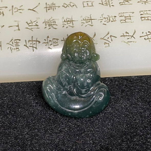 Type A Blueish Green Jade Jadeite Buddha 12.48g 35.8 by 28.9 by 6.6mm - Huangs Jadeite and Jewelry Pte Ltd