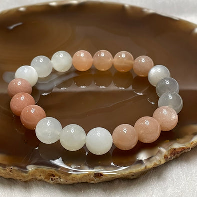 Natural Mixed Moonstone & Sunstone Crystal Bracelet 彩月光 27.29g 10.4mm/bead 19 beads - Huangs Jadeite and Jewelry Pte Ltd