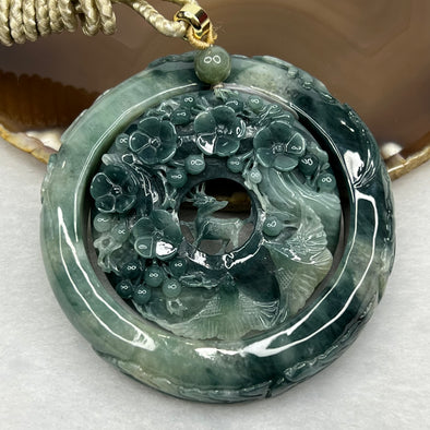 RARE Grand Master Certified Type A Denim Blue Jade Jadeite Deer and Birds Pendant and Bangle 112.11g 74.0 by 72.0 by 11.9 mm Inner Diameter 53.4mm - Huangs Jadeite and Jewelry Pte Ltd