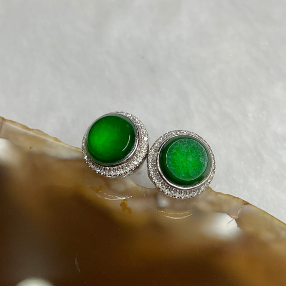 Type A Old Mine Full Green Jade Jadeite Circle Earrings 2.35g 9.5 by 9.5 by 5.7mm - Huangs Jadeite and Jewelry Pte Ltd