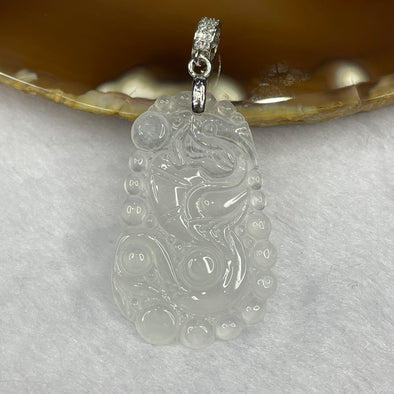 (PRE-LOVED) Type A Icy Jade Jadeite Dragon Pendant with 925 Silver Clasp - 4.13g 38.5 by 24.5 by 2.0mm - Huangs Jadeite and Jewelry Pte Ltd