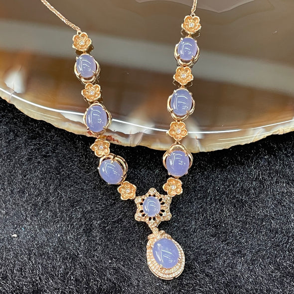 Type A Lavender Jade Jadeite Necklace 18k gold & diamonds - 8.35g - Huangs Jadeite and Jewelry Pte Ltd