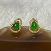 Type A Yang Green Jade Jadeite Hulu 18k Yellow Gold Earrings 0.96g 8.9 by 6.5 by 3.6mm - Huangs Jadeite and Jewelry Pte Ltd