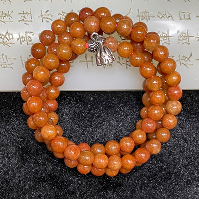 Type A Burmese Red Jade Jadeite Necklace - 53.78g 6.6mm/bead 108 beads - Huangs Jadeite and Jewelry Pte Ltd