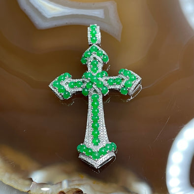 Rare High Quality Type A Green Jade Jadeite Customised Cross 18k White Gold & Natural Diamonds 6.07g 53.1 by 31.5 by 6.4mm - Huangs Jadeite and Jewelry Pte Ltd