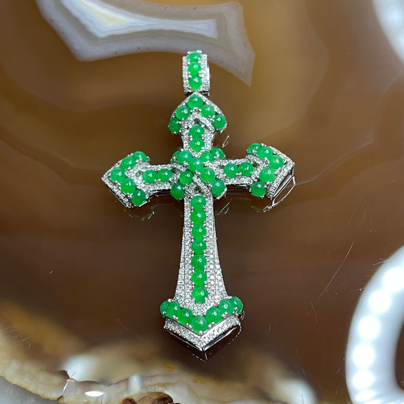 Rare High Quality Type A Green Jade Jadeite Customised Cross 18k White Gold & Natural Diamonds 6.07g 53.1 by 31.5 by 6.4mm - Huangs Jadeite and Jewelry Pte Ltd