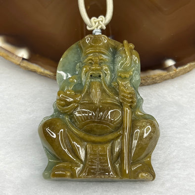 Type A Green & Yellow Jade Jadeite Tu Di Gong Pendant - 57.10g 59.3 by 47.0 by 11.2mm - Huangs Jadeite and Jewelry Pte Ltd