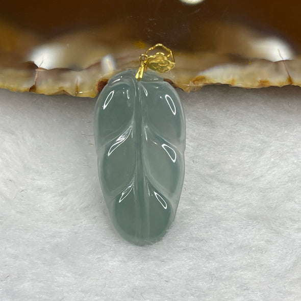 Type A Semi Icy Blueish Green Leaf Jade Jadeite Pendant with 18k Gold Clasp 1.74g 25.8 by 13.4 by 2.5mm - Huangs Jadeite and Jewelry Pte Ltd