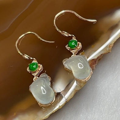 Type A Semi Icy Foot 脚踏实地 Jade Jadeite Earrings 18k Rose Gold 2.6g 30.6 by 7.8 by 6.7mm - Huangs Jadeite and Jewelry Pte Ltd