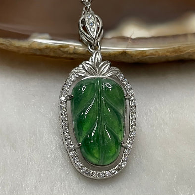 Type A Green Omphacite Jade Jadeite Leaf- 2.58g 31.1 by 14.1 by 5.0mm - Huangs Jadeite and Jewelry Pte Ltd